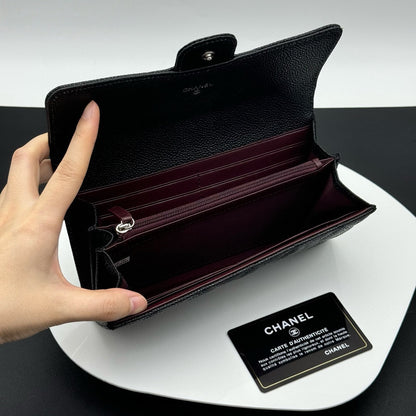 【シャネル】長財布 キャビアスキン ロングウォレット ！ブラック