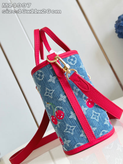 【ルイヴィトン】彩りチェリー刺繍☆ネヴァーフルBB リバーシブル