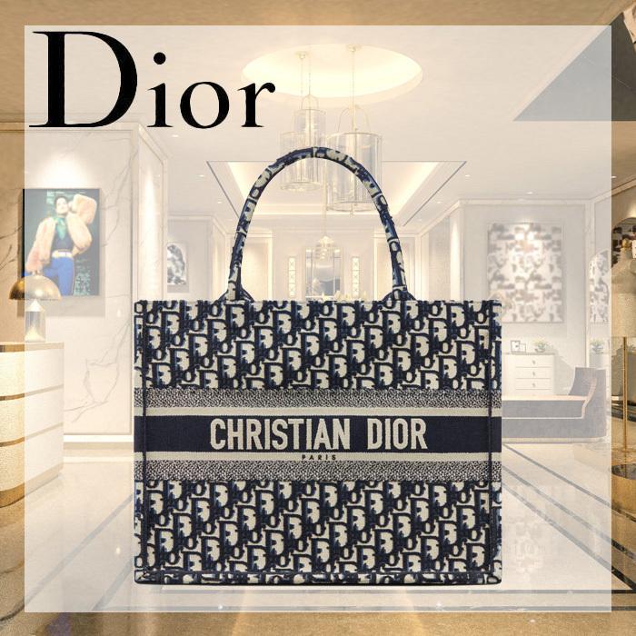 【ディオール】◆大人気 BOOK TOTE 定番柄刺繍 トートバッグ-3 sizes